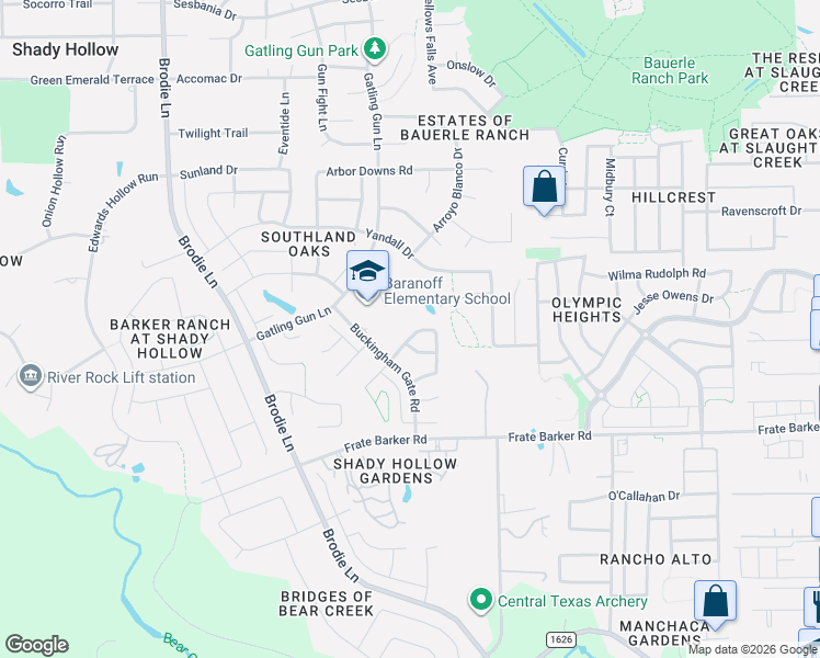 map of restaurants, bars, coffee shops, grocery stores, and more near 12032 Battle Bridge Drive in Austin