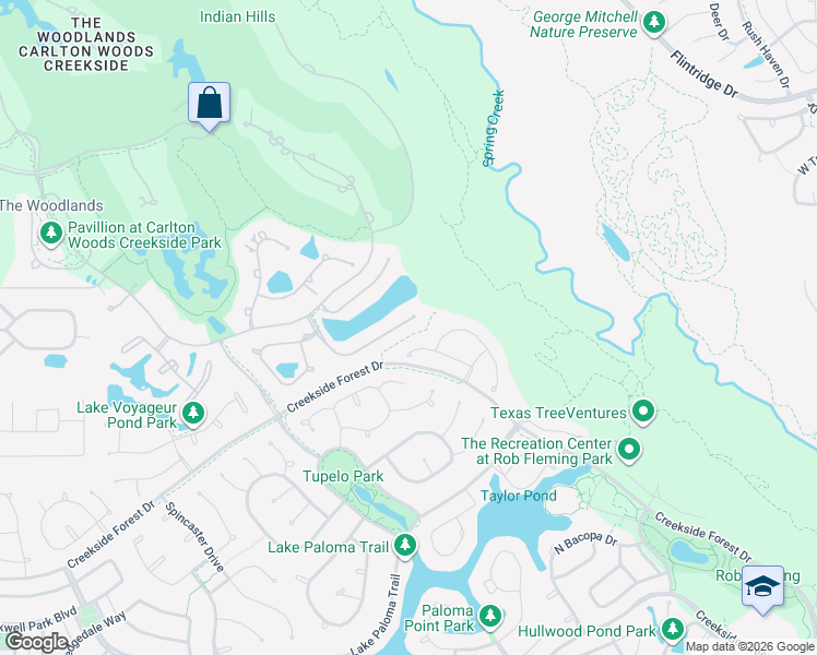 map of restaurants, bars, coffee shops, grocery stores, and more near 15 Pronghorn Place in Spring