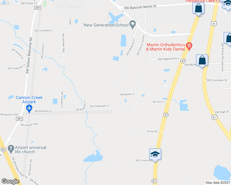 map of restaurants, bars, coffee shops, grocery stores, and more near 321 Southwest Bambi Lane in Lake City