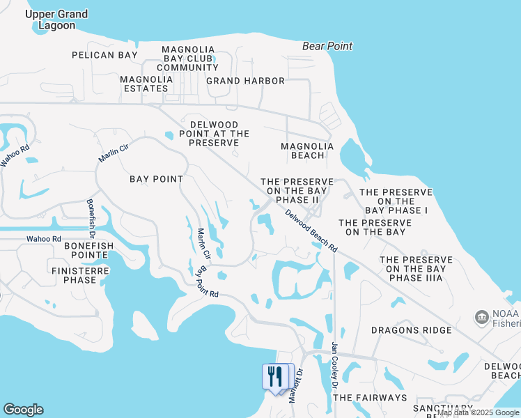 map of restaurants, bars, coffee shops, grocery stores, and more near 1044-2430 Bay Point Road in Panama City
