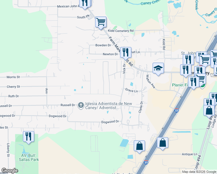 map of restaurants, bars, coffee shops, grocery stores, and more near 20194 Rebecca Lane in New Caney