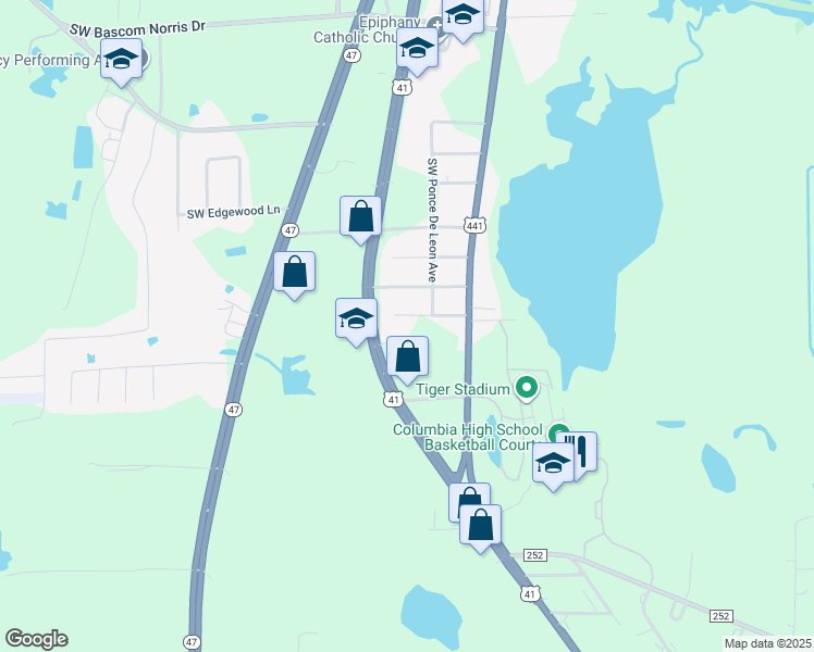 map of restaurants, bars, coffee shops, grocery stores, and more near 274 Southwest Davaca Glen in Lake City