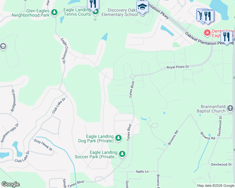 map of restaurants, bars, coffee shops, grocery stores, and more near Unnamed Road in Clay County