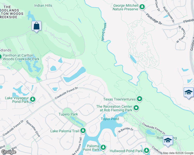 map of restaurants, bars, coffee shops, grocery stores, and more near 54 Sandwell Place in Spring