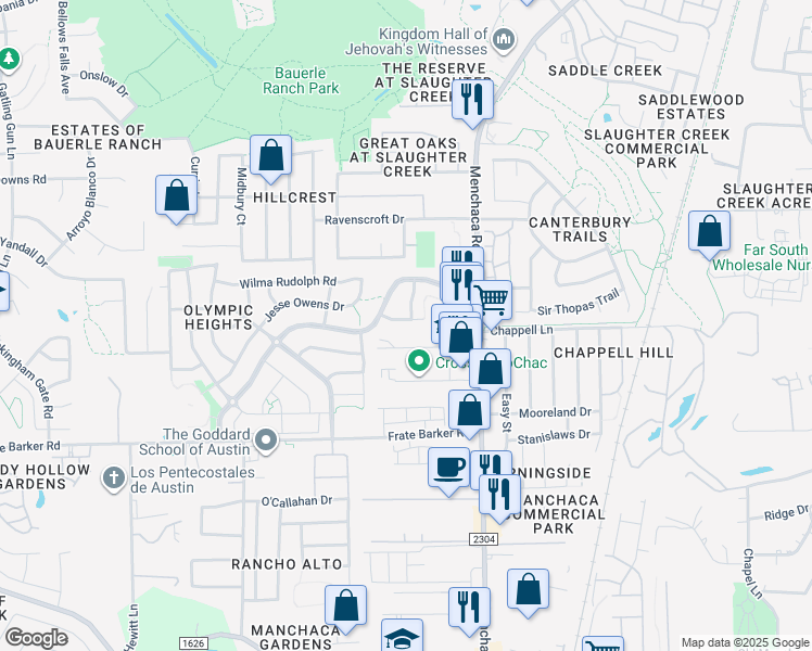 map of restaurants, bars, coffee shops, grocery stores, and more near 1903 Ralph C Craig Lane in Austin