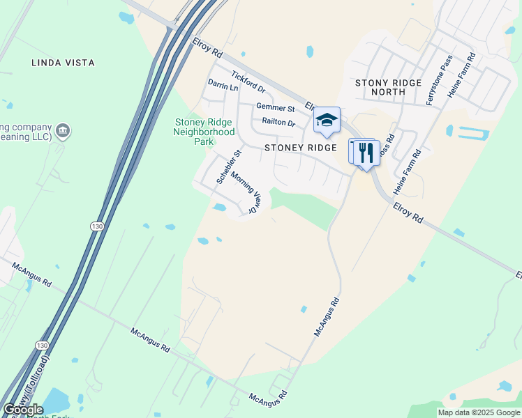 map of restaurants, bars, coffee shops, grocery stores, and more near 11832 Morning View Drive in Austin