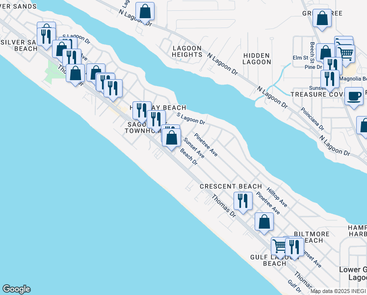 map of restaurants, bars, coffee shops, grocery stores, and more near 6506 Thomas Drive in Panama City Beach