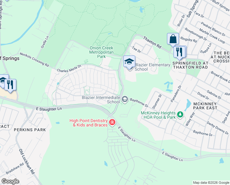 map of restaurants, bars, coffee shops, grocery stores, and more near 6000 Baythorne Drive in Austin
