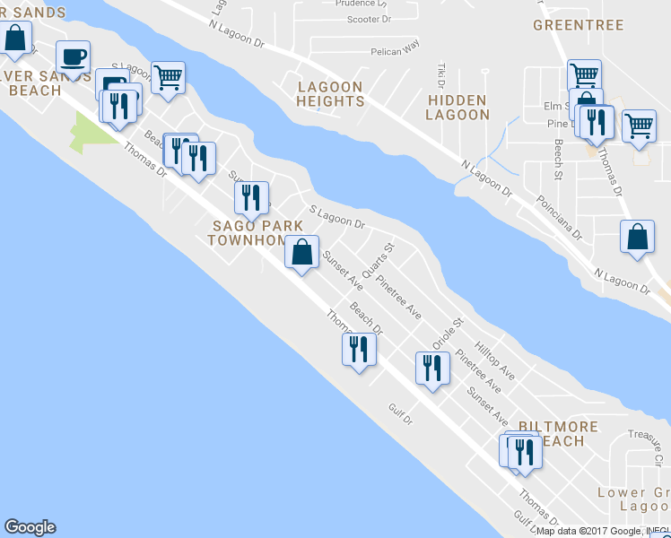 map of restaurants, bars, coffee shops, grocery stores, and more near 6414 Beach Drive in Panama City