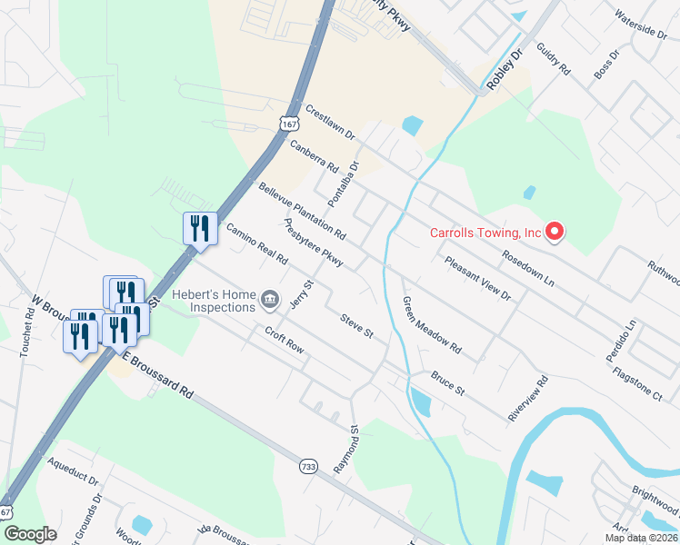 map of restaurants, bars, coffee shops, grocery stores, and more near 507 Camino Real Road in Lafayette