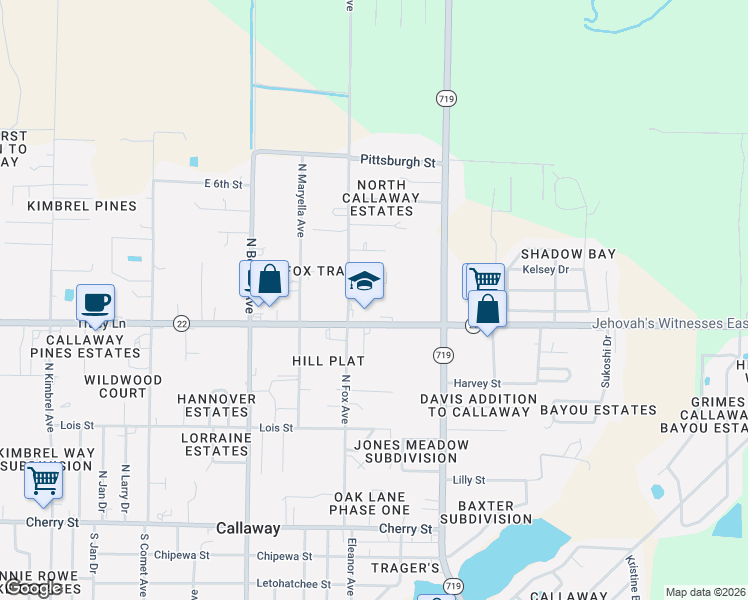 map of restaurants, bars, coffee shops, grocery stores, and more near 335 N Fox Ave in Panama City