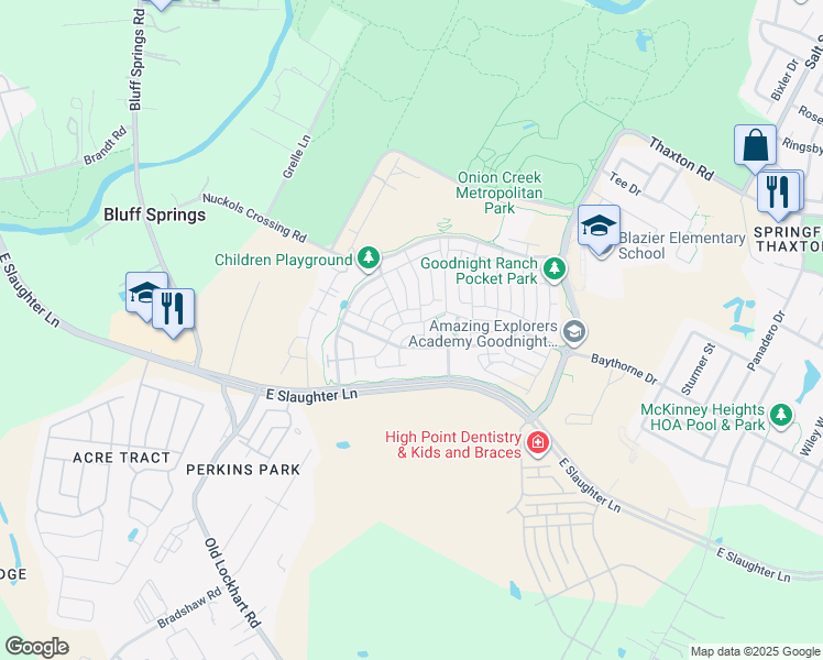 map of restaurants, bars, coffee shops, grocery stores, and more near 5316 Baythorne Drive in Austin