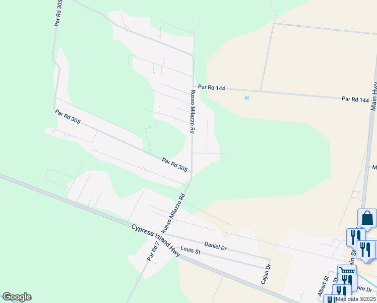 map of restaurants, bars, coffee shops, grocery stores, and more near 1095 Russo Milazzo Road in Saint Martinville