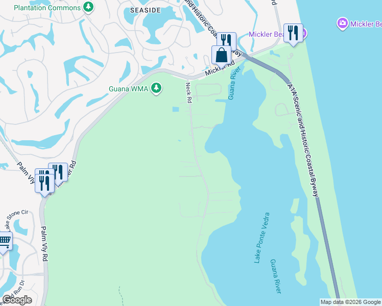 map of restaurants, bars, coffee shops, grocery stores, and more near 1169 Neck Road in Ponte Vedra Beach