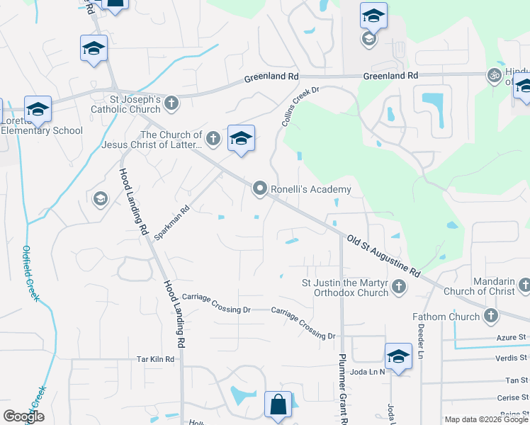 map of restaurants, bars, coffee shops, grocery stores, and more near 12078 Old Saint Augustine Road in Jacksonville