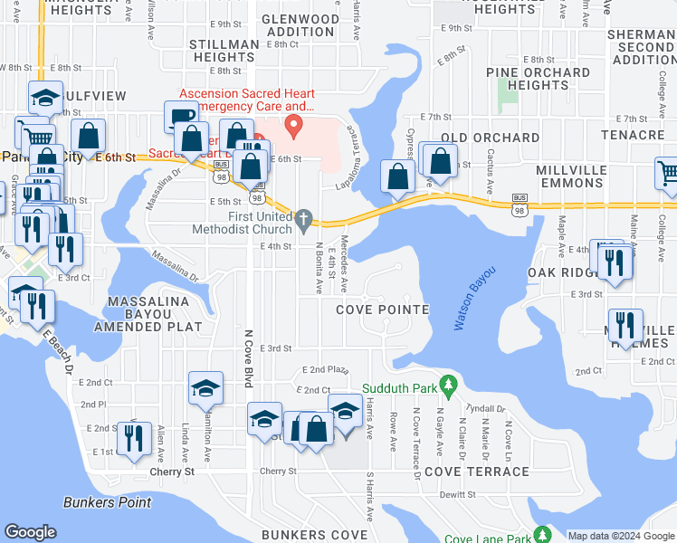 map of restaurants, bars, coffee shops, grocery stores, and more near 339 Mercedes Avenue in Panama City