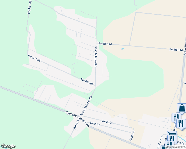 map of restaurants, bars, coffee shops, grocery stores, and more near 1095 Russo Milazzo Road in Saint Martinville