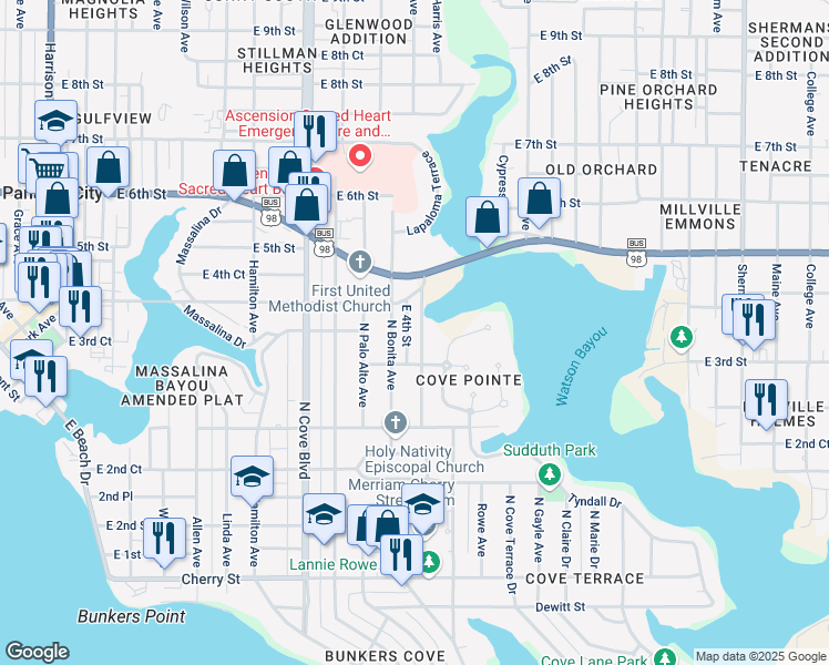 map of restaurants, bars, coffee shops, grocery stores, and more near 341 Mercedes Avenue in Panama City