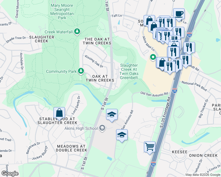 map of restaurants, bars, coffee shops, grocery stores, and more near 10313 English Oak Drive in Austin