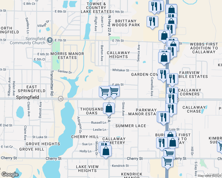 map of restaurants, bars, coffee shops, grocery stores, and more near 5012 East 4th Street in Panama City