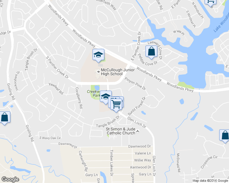 map of restaurants, bars, coffee shops, grocery stores, and more near 5 Cape Chestnut Drive in Spring