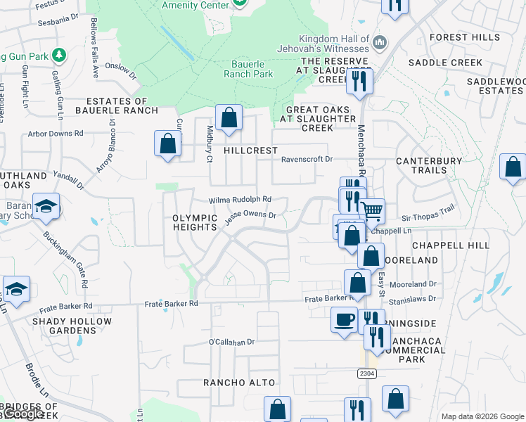 map of restaurants, bars, coffee shops, grocery stores, and more near 11508 Dub Drive in Austin