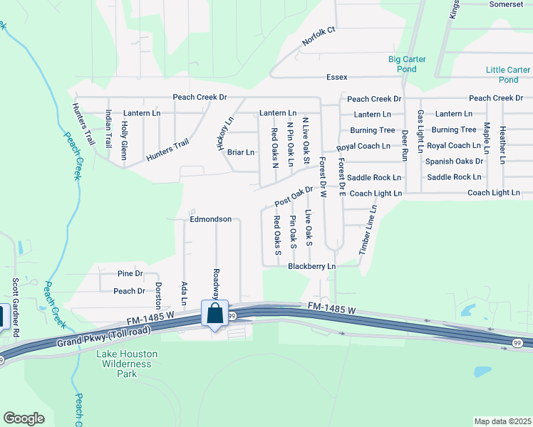 map of restaurants, bars, coffee shops, grocery stores, and more near 19983 South White Oak Drive in New Caney