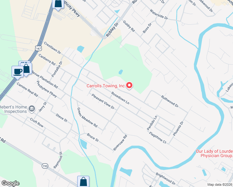 map of restaurants, bars, coffee shops, grocery stores, and more near 532 Crestlawn Drive in Lafayette