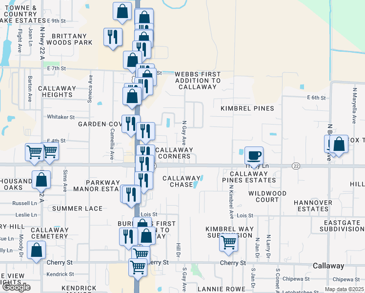 map of restaurants, bars, coffee shops, grocery stores, and more near 319 North Gay Avenue in Panama City