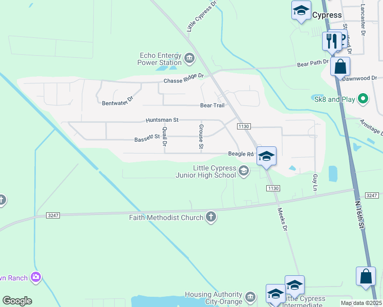 map of restaurants, bars, coffee shops, grocery stores, and more near 5020 Beagle Road in Orange
