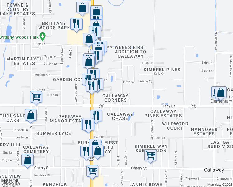map of restaurants, bars, coffee shops, grocery stores, and more near 5811 Jasmine Court in Panama City