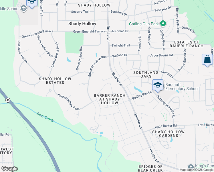 map of restaurants, bars, coffee shops, grocery stores, and more near 11915 Cascade Caverns Trail in Austin