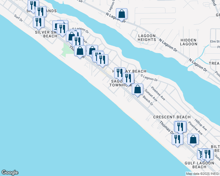 map of restaurants, bars, coffee shops, grocery stores, and more near 6716 Gulf Drive in Panama City Beach