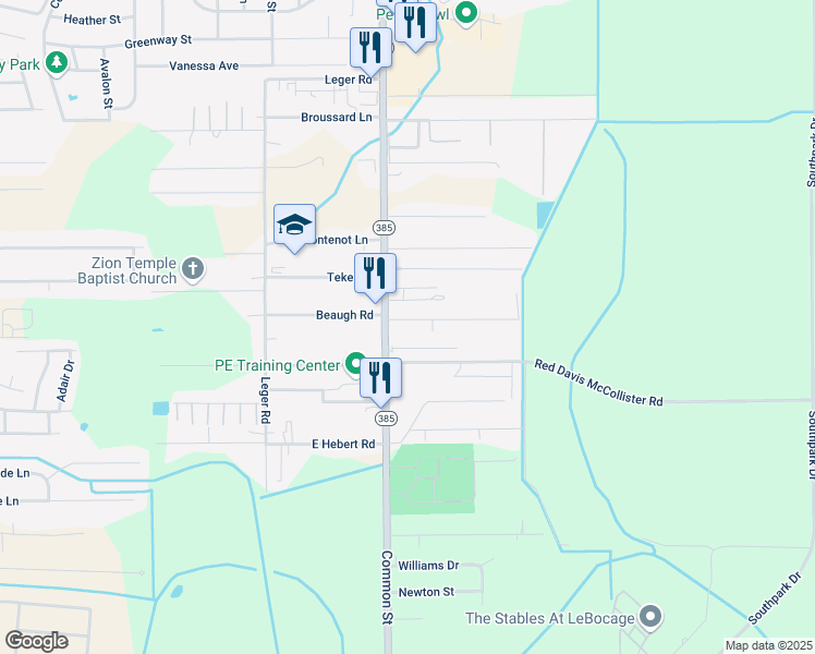 map of restaurants, bars, coffee shops, grocery stores, and more near 614 Murbelle Road in Lake Charles