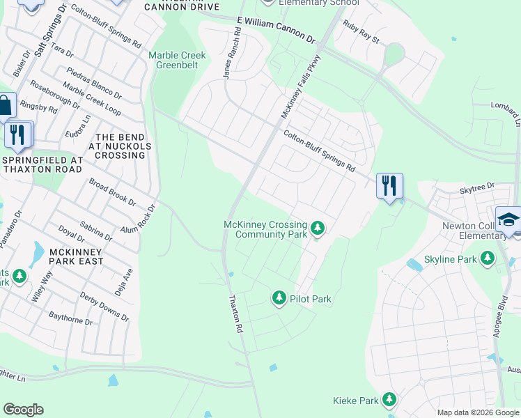 map of restaurants, bars, coffee shops, grocery stores, and more near McKinney Falls Parkway in Austin