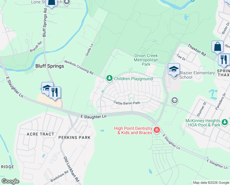 map of restaurants, bars, coffee shops, grocery stores, and more near 5316 Baythorne Drive in Austin