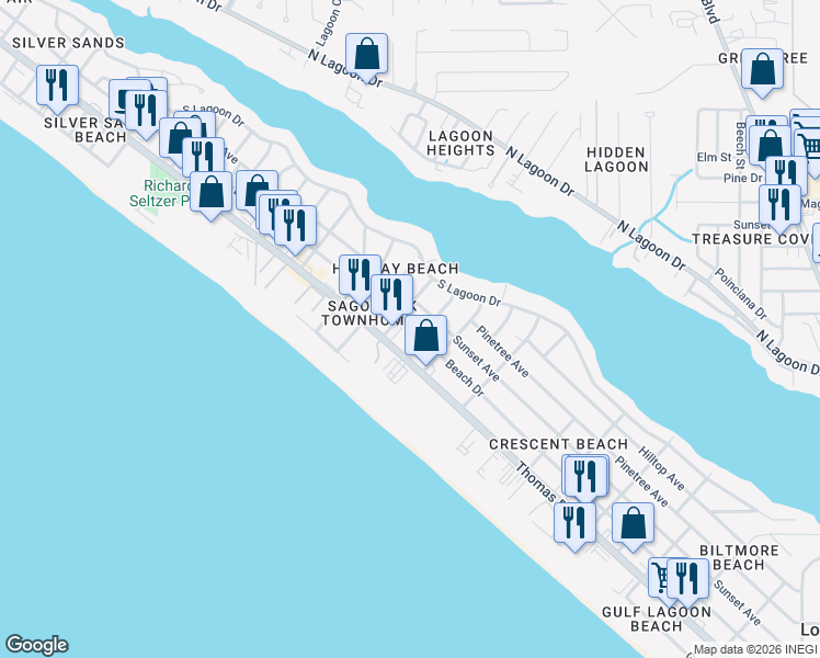 map of restaurants, bars, coffee shops, grocery stores, and more near 6615 Beach Drive in Panama City