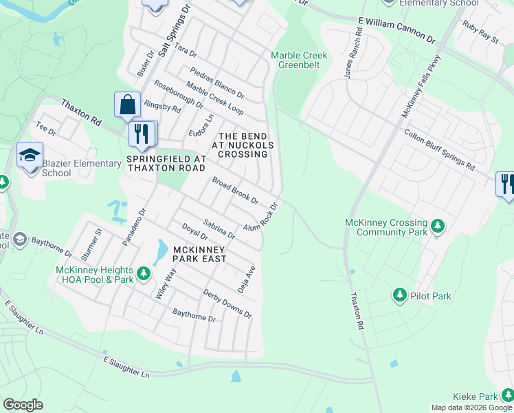 map of restaurants, bars, coffee shops, grocery stores, and more near 6913 Broad Brook Drive in Austin