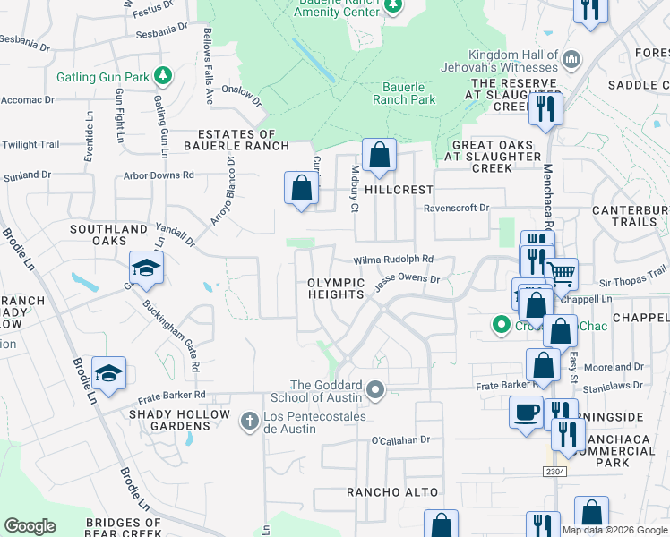 map of restaurants, bars, coffee shops, grocery stores, and more near 11505 Georgia Coleman Bend in Austin