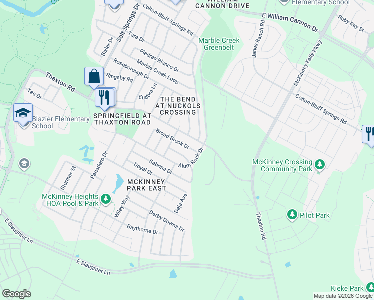 map of restaurants, bars, coffee shops, grocery stores, and more near 6913 Broad Brook Drive in Austin
