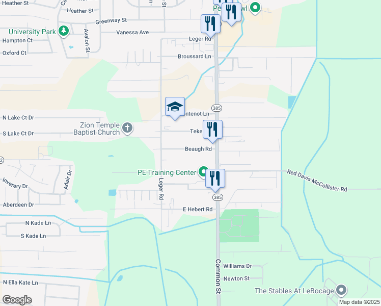 map of restaurants, bars, coffee shops, grocery stores, and more near 420 Beaugh Rd in Lake Charles