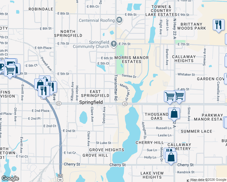 map of restaurants, bars, coffee shops, grocery stores, and more near 317 Transmitter Road in Panama City