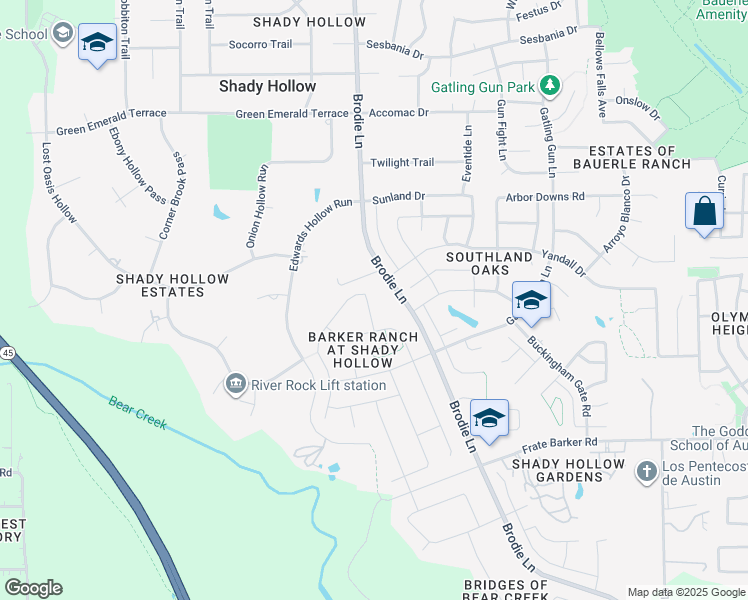 map of restaurants, bars, coffee shops, grocery stores, and more near 12005 Mystic Forest Lane in Austin