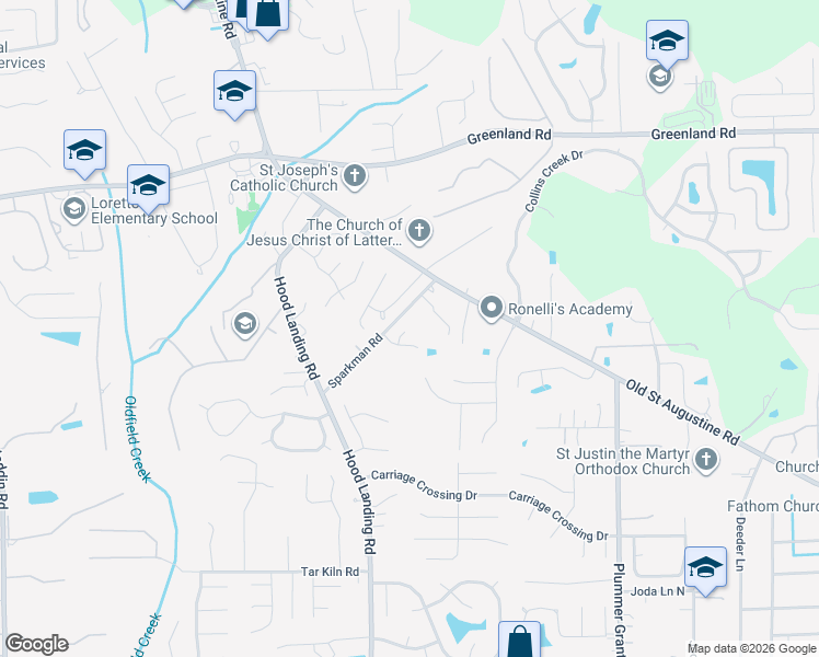 map of restaurants, bars, coffee shops, grocery stores, and more near 12059 Brandon Glenn Terrace in Jacksonville