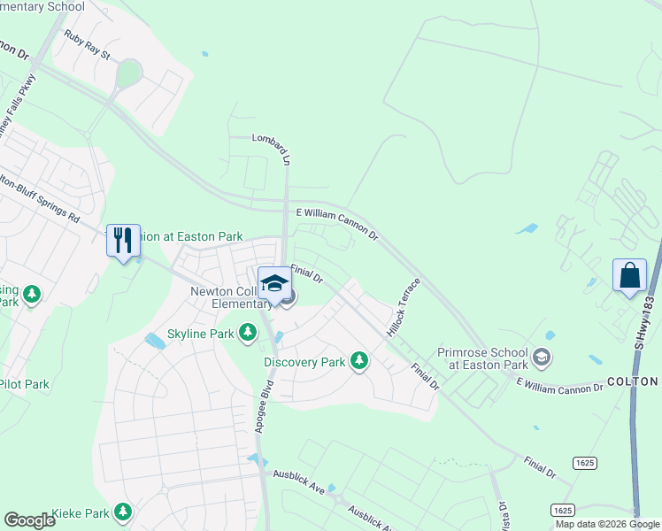 map of restaurants, bars, coffee shops, grocery stores, and more near 8102-8228 Colton-Bluff Springs Road in Austin