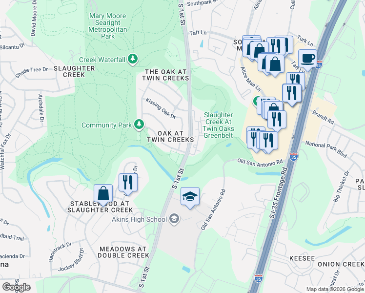 map of restaurants, bars, coffee shops, grocery stores, and more near 10313 English Oak Drive in Austin