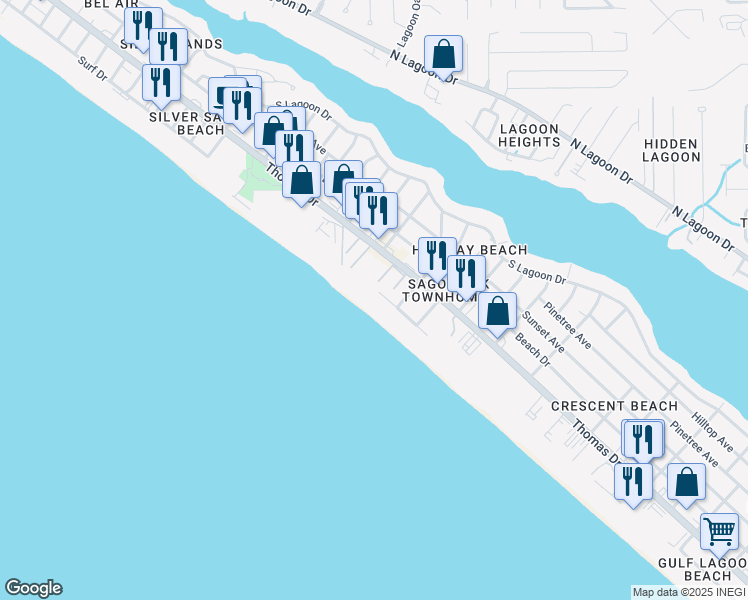 map of restaurants, bars, coffee shops, grocery stores, and more near 6805 Gulf Drive in Panama City Beach