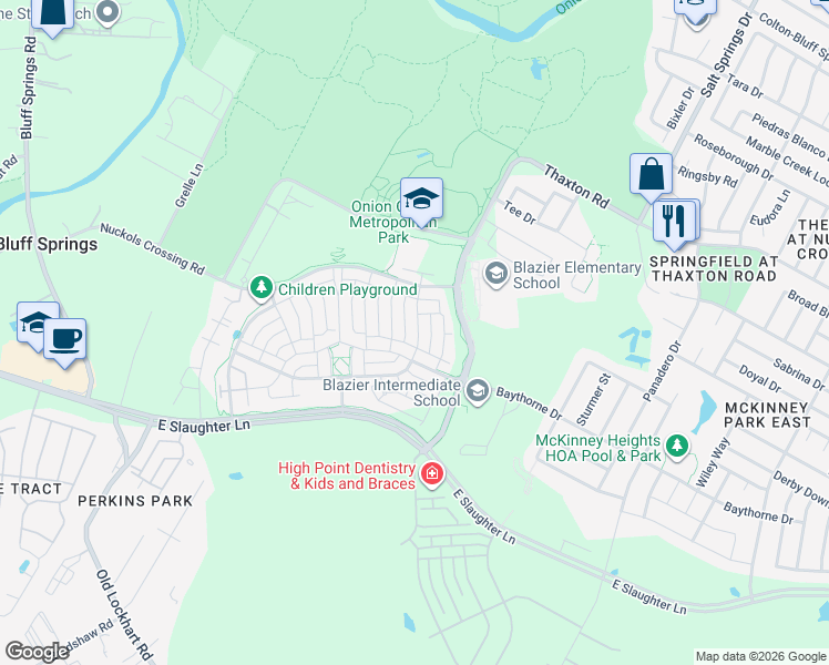 map of restaurants, bars, coffee shops, grocery stores, and more near 8816 Cattle Baron Path in Austin