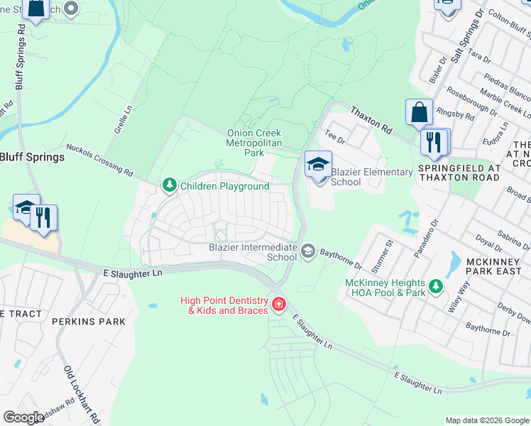 map of restaurants, bars, coffee shops, grocery stores, and more near 8816 Cattle Baron Path in Austin