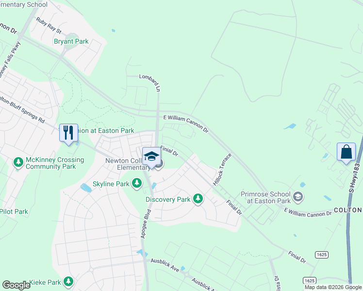 map of restaurants, bars, coffee shops, grocery stores, and more near 8209 Springsteen Drive in Austin